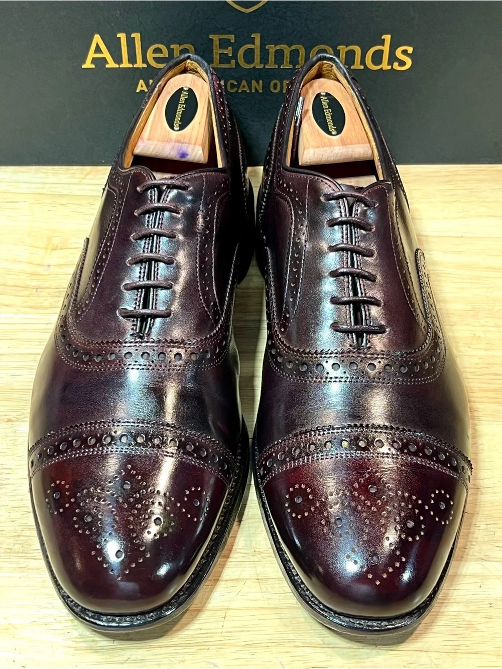 Allen Edmonds Strand Rutland Cap Toe Oxfords Custom #8 Burgundy Dye Sz 12D 🇺🇸